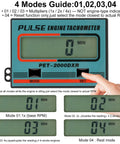 Digital Pro Grade Small Engine Tachometer With Clip showing modes guide and buttons