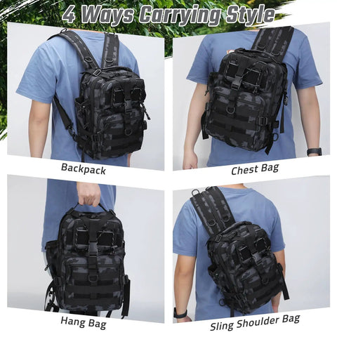 4 ways carrying style of Tactical Fishing Tackle Backpack For All Weather Conditions With Waterproof Oxford Fabric And Heavy Duty Stitching