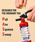 ABC Fire Extinguisher For Home Base With Patent Pending Easy Press Handle That Skips The Pin Drama, 2.5 Lb Unit showing instructions on use.