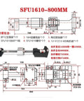 Ultra Low Backlash Ball Screw SFU1610 800mm For CNC Machines Smooth Rolling Drive Nut System High Precision Linear Motion Shaft Rugged Bearing Steel Construction For Milling And Machining, SFU1610 technical drawing