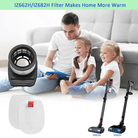 All In One Replacement Filter Kit For IZ662H IZ682H Rocket Pet Pro Vacuums shown with children and vacuum design