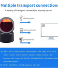 2D QR Barcode Scanner Omnidirectional Hands Free Automatic Barcode Reader with data transmission options and display example