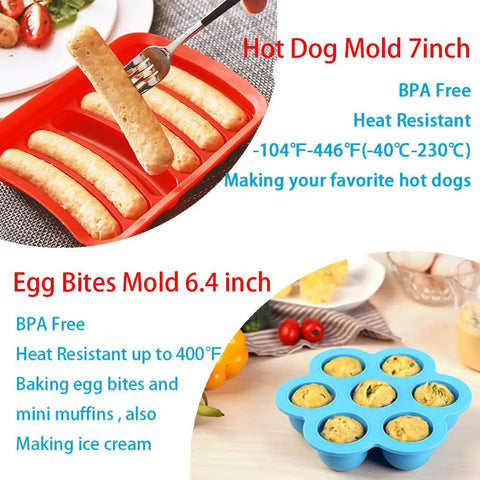 7-inch hot dog mold and 6.4-inch egg bites mold from 17 Piece Must Have Kickass Air Fryer Accessory Kit For 7 Inch Square Pans