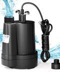 Powerful Submersible Sump Pump 1/3 HP 2400 GPH With 3/4 Inch GHT Garden Hose Thread, black design with cord and adapter