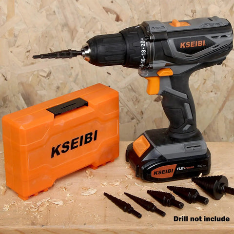 Step Drill Bit Set 5 Pc High Speed Steel Black Oxide HSS Pro Grade For Fast Hole Cutting In Metal And Stainless Steel with drill