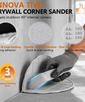 Semi Circular Corner Sander Kit With Hook And Loop Backing, 12 Piece 9 Inch Sanding Discs Set 120 180 240 Grit For Tight Corners And Flat Walls Great For Drywall Wood And Paint Prep in use on 90-degree corner.
