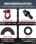 Red Beefy 3/4 Inch D Ring Shackle Set For Truck And Jeep Recovery, 7/8 Inch Screw Pin, with black isolator washers kit