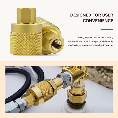 Brass forklift propane tank connector, female adapter valve with knurled grip