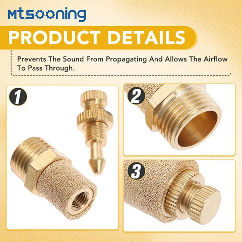 Close-up of Pneumatic Exhaust Muffler with 1/8 Inch NPT Brass Heavy Duty Flow Control Silencer details