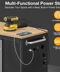 Top Shelf 72 Inch Rolling Tool Chest With 10 Smooth Drawers Solid Rubber Wood Top Mobile Workstation Featuring Built In Power Strip And Secure Locking System For Garage Pro Rigs power strip with phone charger and sander on wood top
