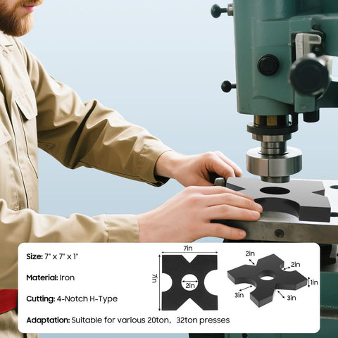 Mechanic using Dual Capacity 20 Ton And 32 Ton Hydraulic Shop Press Plates, 1 Inch Thick H Frame with 4 Notches, 7.1 Inch By 7.1 Inch, Pair