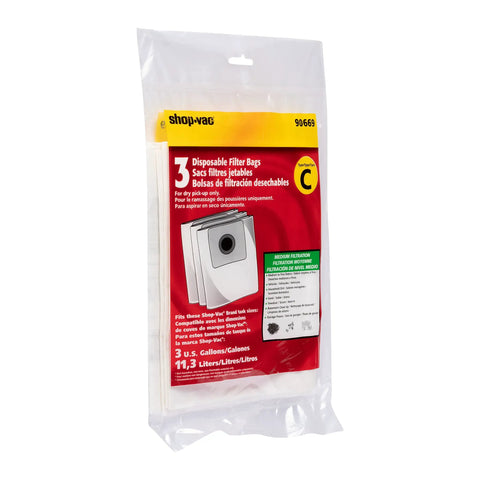 Package of Disposable Filter Bags For 3 Gallon Vacuums Pack Of 3, easy install for dry debris and fine dust, compatible with most 3-gallon models