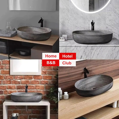 Vintage Ceramic Vessel Sink for Bathroom Vanity, Retro Chinese-Style Above Counter Vanity Sink for Home, Balcony or Hotel Bathroom Decor (Small) on various countertops.