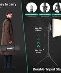 Man holding portable Softbox Photography Lighting Kit with 16x16 Pull Soft Box, 50W 3000K to 6000K LED Bulb, on durable tripod stand