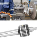 MT4 Live Center with straight shank in use on lathe, showing pro grade ball bearing assembly and high carbon steel spindle replacement.