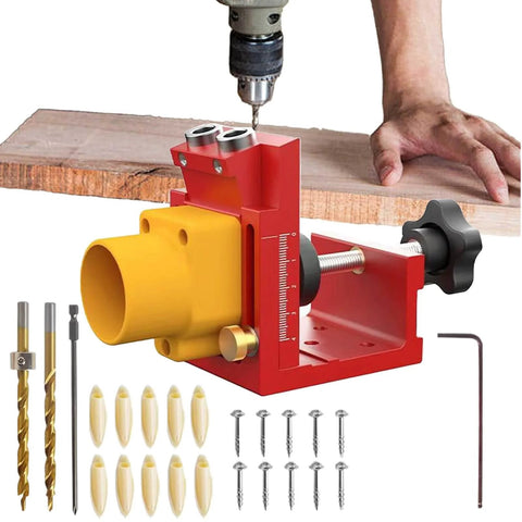 Pocket Hole Drill Jig With Dust Collection For Cabinet Installation, Deck Building, And Desk Assembly with accessories