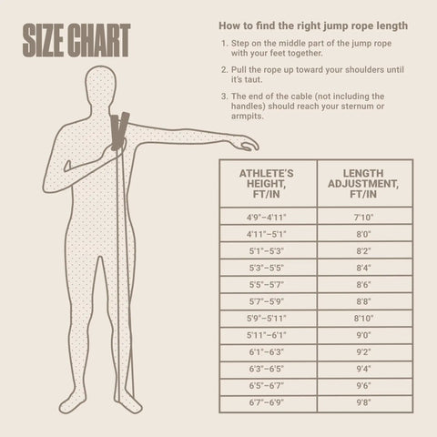 Size chart for Adjustable Jump Rope For Fitness And Cardio Kickin It Speed Rope For Boxing And Weight Loss Pink Pro Grade Skipping Rope
