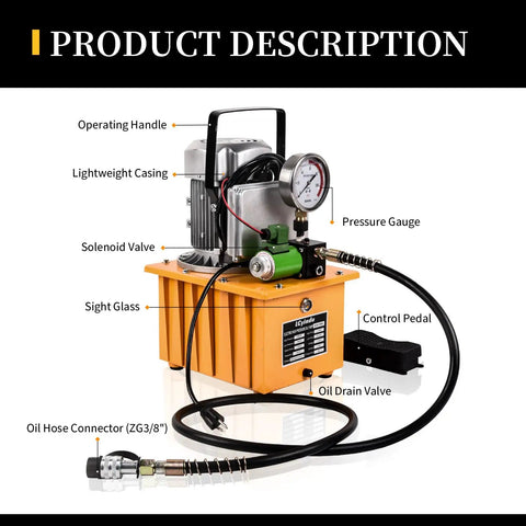 Beefy 750W Electric Hydraulic Pump Power Pack Unit 110V Two Speed 10000 PSI 8.4 Quart with solenoid valve and gauge