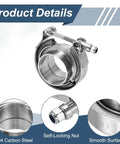Pair Of V Band Clamps With Flanges For Auto Exhaust 1.75 Inch 304 Stainless Steel Male And Female Flange Kit M6 75mm Bolts