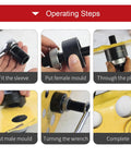 Ratchet Knockout Hole Punch Driver Kit One Half To Two Inch Conduit Cutter With Six Dies For Metal Sheets And Electrical Boxes Clean Edges Precise Holes Smooth Operation Pro DIY Tool showing hole punch steps