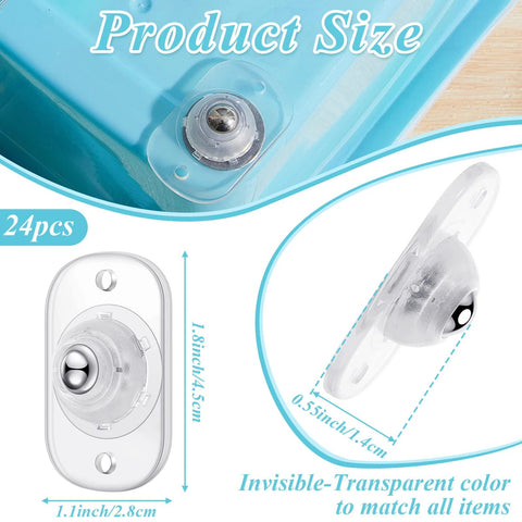 Transparent self-adhesive caster wheels, 24 pcs, with steel ball bearing, 360° swivel for kitchen appliances