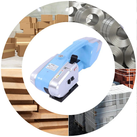 Heavy Duty Electric Strapping Tool Portable Handheld Pallet Baler Cuts And Heat Seals PP PET Bands No Buckles Needed on pallets and cartons.