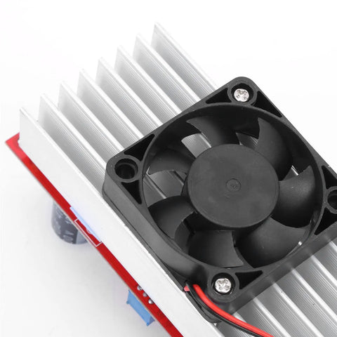 Top Shelf 1500W DC To DC Boost Converter Heavy Duty Step Up Module showing cooling fan and heat sink for efficiency.