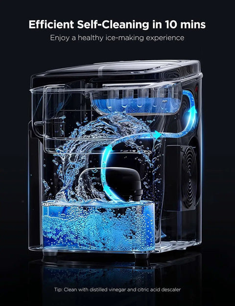 Smart Ice Maker Countertop With Voice Control And WiFi demonstrating self-cleaning feature with RGB lights
