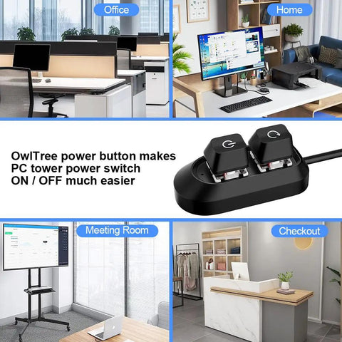 External Desktop PC Power Button Switch Extension For Easy Access On Off Reset, HDD LED Indicator, Compatible With Motherboard And Power Supply, Perfect For Home Rigs, Lab Setups, Barebone PCs, And Custom Builds shown with dual button controller