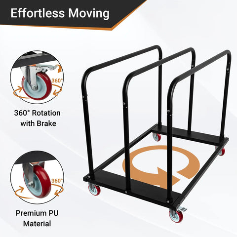 Heavy Duty Steel Panel Cart For Drywall And Lumber, 1800 Lbs Capacity With 5 Inch PU Swivel Wheels and brake system