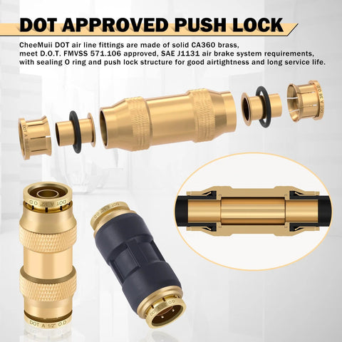 CheeMuii 80-piece brass air line fittings kit with DOT push-lock and compression (1/8–1/2 in)