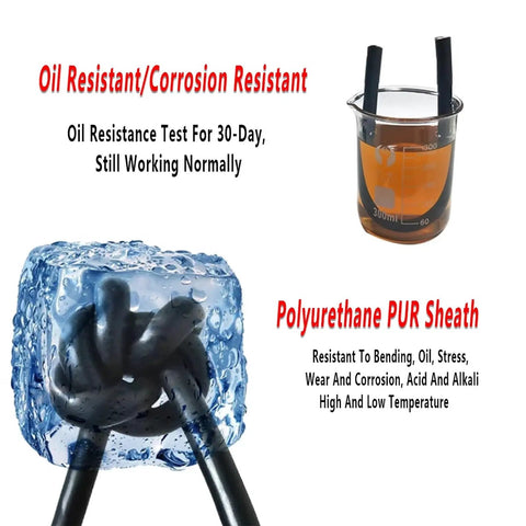 Hardcore YJV Power Cable Featuring Pure Oxygen Free Copper Conductors And Thick Bend Resistant PVC Jacket For Outdoor EV Charging And Industrial Wiring Runs 25 Foot Heavy Gauge shown in oil resistance test with ice cube.