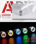22mm Latching Push Button Switch 12V Angel Eye Ring Light LED Waterproof Stainless Steel Round Metal Self Locking 1NO 1NC 1 Pack Blue for dash panels