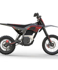 Heavy Duty Electric Dirt Bike With 5500W Mid Drive Motor And 276Nm Torque Shreds Rough Terrain At 55Mph in black with red accents.