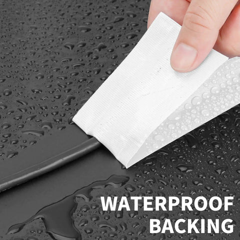 White Duct Tape Heavy Duty Waterproof 40 Yards By 2 Inches 9 Mils Thick With Strong Adhesive No Residue Easy Tear By Hand For Home Repairs Indoor Outdoor Projects DIY Packing HVAC And Construction being applied on a wet surface, showing waterproof backing feature.
