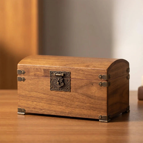 Wooden box with Antique Engraved Latch Hasp Hinges And Box Corner Protectors Hardware Kit For DIY Restoration Projects With Vintage Bronze Finish