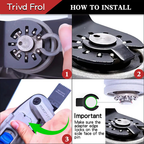 Instructions for installing Heavy Duty Oscillating Multi Tool Blades That Slice Through Wood Plastic Metal And Nails Like Butter With Vibration Control.