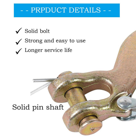 Heavy Duty Clevis Slip Hook Three Eighths Inch Grade 70 With Safety Latch, solid bolt and pin shaft detail, 18,000 lbs capacity