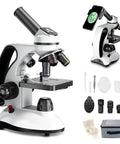 Kids And Adults Microscope Kit With 40X To 2000X Magnification, Dual LED Illumination, All Glass Optics, Cordless Option on display