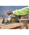 Worker using 60V Max Cordless Circular Saw For Framing 7 1 Quarter Inch Left Blade Tool Only With Electronic Brake Quick Stop