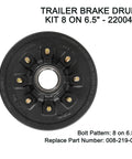 Beefed-Up 12 Inch By 2 Inch Trailer Brake Drum Kit For 8 On 6.5 Inch Hubs 7000 Lb Axles Heavy Duty Drum Assembly front view