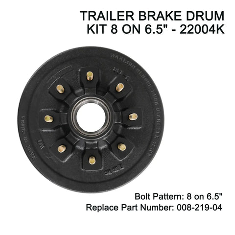 Beefed-Up 12 Inch By 2 Inch Trailer Brake Drum Kit For 8 On 6.5 Inch Hubs 7000 Lb Axles Heavy Duty Drum Assembly front view