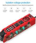 Plug And Play 200W Car Power Inverter Dc 12V To 110V Ac Converter With Dual Outlets Four Quick Charge Usb Ports And Type C Adapter, red design.