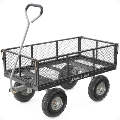 Heavy Duty Steel Utility Cart With 800 Pound Load Capacity 4 Cu Ft Bed Black Finish Removable Side Panels Outdoor Wagon