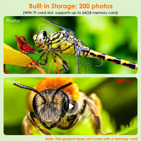 2.0 Inch Screen Kids Microscope With 1000X Digital Magnification, Super Portable Pocket Handheld Microscope For Kids, Kid Friendly Educational Science Toy Gift For Boys And Girls Ages 4 To 12, Great For Home School And Fun Experiments. Built-in storage screen showing insect photos and video playback