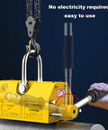 Bulletproof Heavy Duty Magnetic Lifter With Quick Release Lever, yellow steel magnet with lever for lifting 2200 pounds.