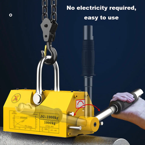 Bulletproof Heavy Duty Magnetic Lifter With Quick Release Lever, yellow steel magnet with lever for lifting 2200 pounds.