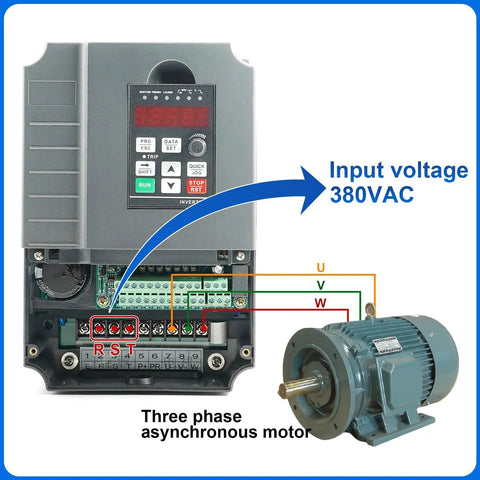Beefy 4000W 380V Vector Control Variable Frequency Drive Inverter VFD with PLC and motor connections visible