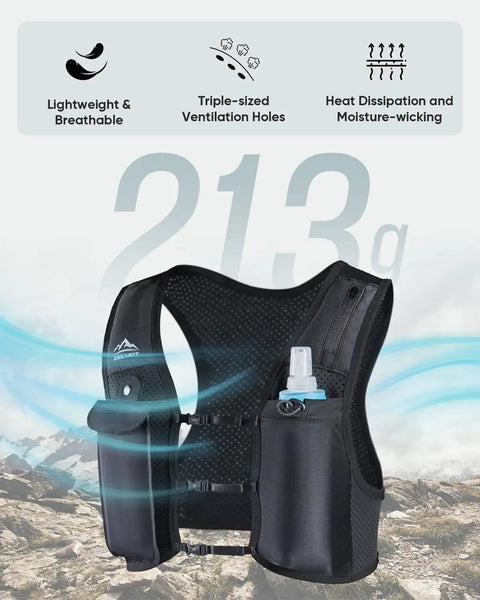Unisex Hands Free Running Hydration Vest With 500ml Soft Flask, Adjustable Chest Straps, Lightweight, Black Camo