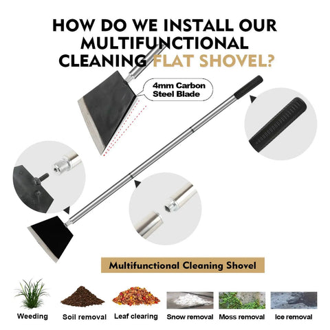 Heavy Duty Garden Shovel With 47 Inch 3 Section Telescoping Handle For Moss Removal, Sidewalks, Driveways, Snow And Ice Scraping